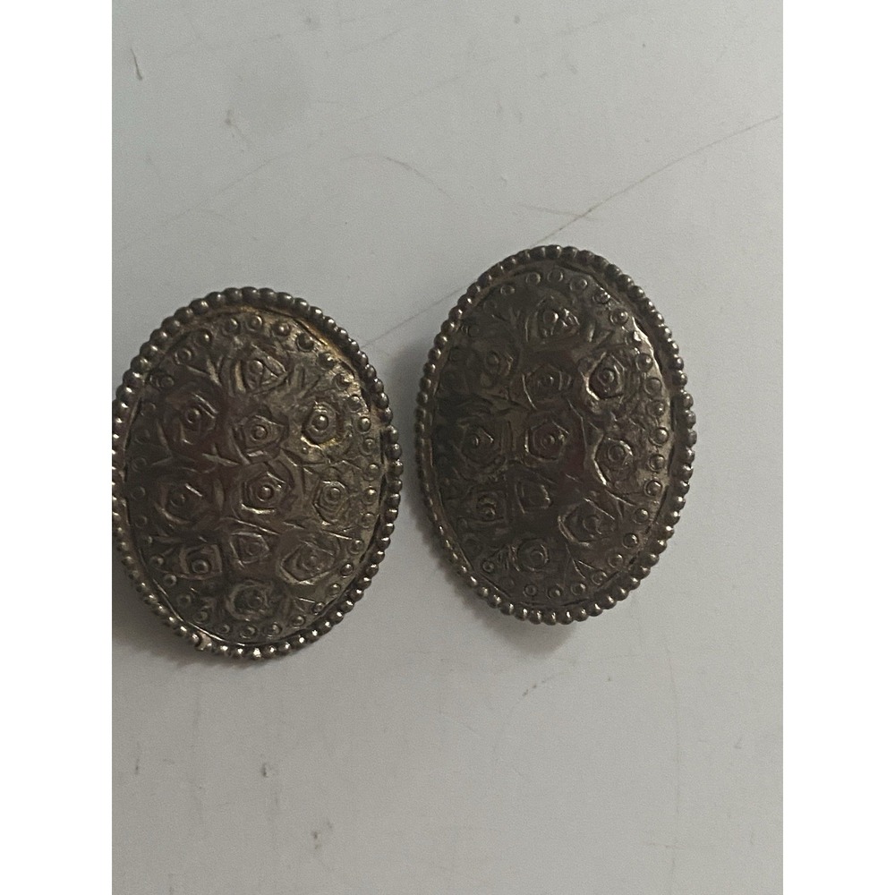 Embossed Floral Silver Tone Earrings